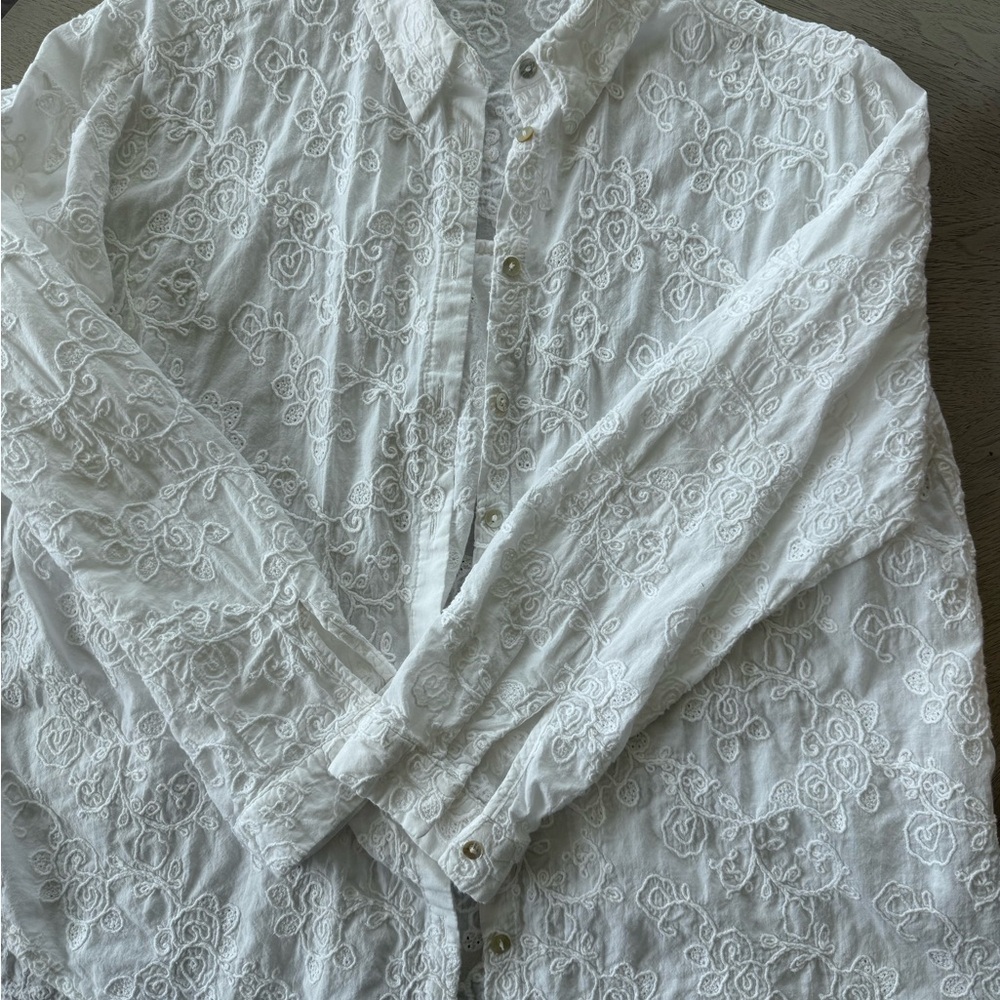 Zara White Lace Button-Up Shirt